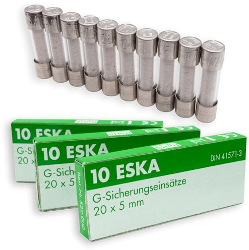 Generic ESKA - Fusibili sottili da 0,2 A a 12,5 A, per tensione alternata da 250 V, fusibili in vetro, 10 pezzi, fusibile di sicurezza per dispositivi con estinzione (4 A)