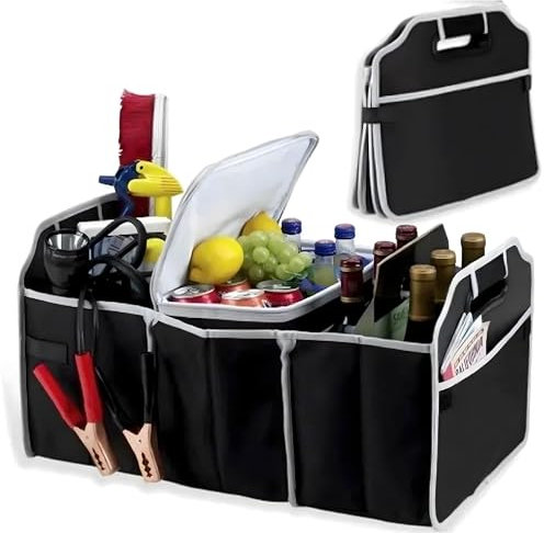 2-In-1 Car Boot Organiser - Non-Slip Tidy Boot Bag - Multi-Compartment Collapsible Folding Vehicle Storage Box Case With Base Pockets And Carry Handles For Shopping Essentials Tools
