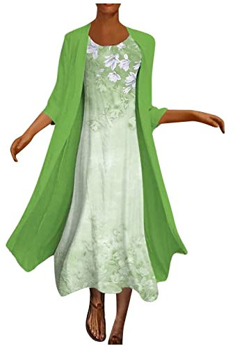 RMBLYfeiye Kleid Lang Sommer, Abschlusskleider Häkelkleid Damen Sommer Rundhals Blumen Bedruckt Abendkleid Mit Chiffon Jacke Rockabilly Kleider Festlich Radlerhose Kurz