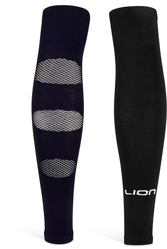 Performance Football Sock Sleeves - Premium LION BREATHE Technology - Breathable Mesh To Reduce Pressure On Calf Muscles (UK, Alpha, L, Black)