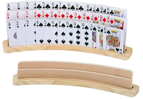 Spielkartenhalter, 2 Stück, aus , freihändiges Kartenhalter für Canasta, Pokerpartys, Brücke, Canasta, gebogener Holzkarten-Organizer, Spielhalter für Kinder, Erwachsene, Senioren,