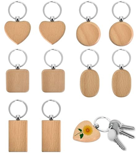 Homirty 10 Stücke Holz Schlüsselanhänger,DIY Holzschlüsselanhänger, Schlüsselringe Rohlinge,Schlüsselanhänger Holz Personalisiert,für Malerei Basteln Dekorieren,Geschenke