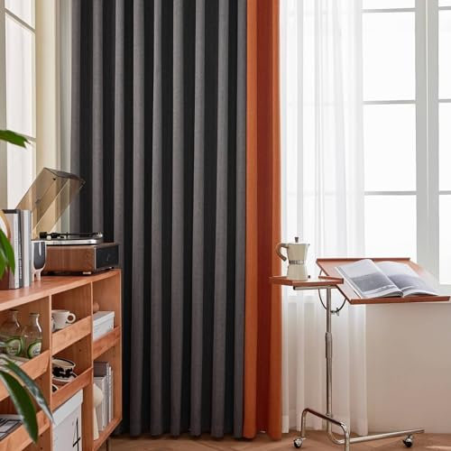 Blickdichte Vorhänge, Dunkelgrau Orange Bicolor Patchwork Thermovorhänge zur Verdunkelung mit Ösen für Schlafzimmer und Wohnzimmer86 x 138 cm
