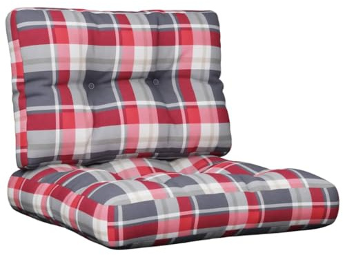 vidaXL Palettenkissen 2-TLG., Palettenpolster für Europaletten, Palettensofa Kissen Indoor Outdoor, Palettenauflage Sitzkissen Rückenkissen, Rot Karomuster Stoff