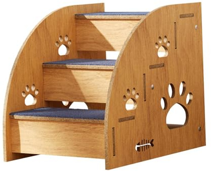 Dualoai Hochwertige Haustiertreppe Aus Holz für Kleine Hunde Und Katzen, 3 Etagen