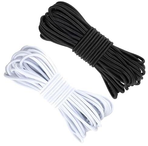 2 Pezzi Corda Elastica Resistente 3 mm x 10 m, Cordino Elastico, Corda di Gomma per Barche, Campeggio, Rrimorchi, Lacci per Scarpe, Progetti Fai Da Te(Nero, Bianco)