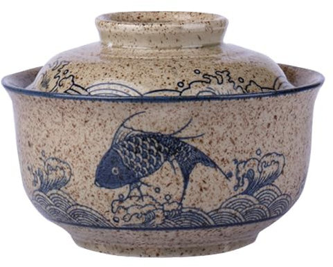 Braozaiw Ensemble de bols à soupe en céramique 800 ml, grands bols japonais, vaisselle traditionnelle asiatique, pour Udon, pâtes, pho, soba, céréales et salade (Osier) (poisson)