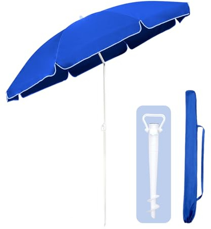 Sekey 160cm GRS-zertifizierter Sonnenschirm mit Sonnenschirmhalter für Garten, Terrasse & Strand | Höhenverstellbar & Neigbar mit UPF50+ | Wasserdichtes Recycling-Polyester | Windstabil mit 8 Streben