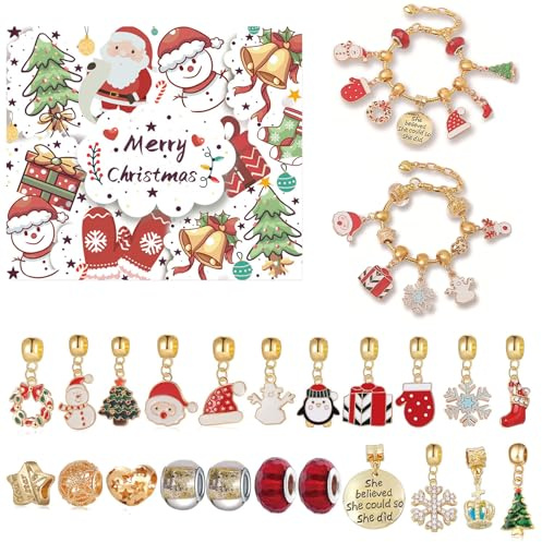 Charm Adventskalender Schmuck Adventskalender Frauen 2024 Mädchen Weihnachtskalender 24 Füllung Adventskalender Schmuck Basteln Mädchen Charm Armband Kit Weihnachten Geschenke