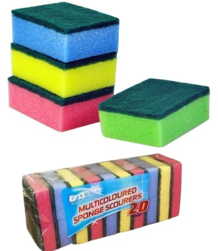 SOTL® Multi-Coloured Sponge Scourers Heavy Duty, Non-Scratch, Kitchen Cleaning Pads, Scrubbers for Dishes, Pots, Pans & Surfaces (20 Pads)