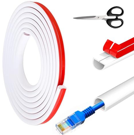 UBERMing 3M Mini Canalina Passacavi Autoadesiva, PVC Canalina Passacavi Canali a Cavo Semicircolare, Canaletta per Cavi Elettrici Adesiva Canaline Passacavi da Muro con Forbici, 15 mm x 10 mm, Bianco