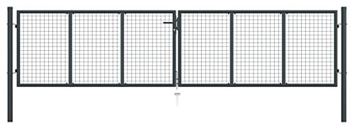 Xichuzi Mesh-Gartentor, Gartentür, Gartenpforte Gaten, Doppelflügeltor, Einfahrtstor, Verzinkter Stahl 400 x 125 cm Grau
