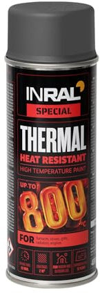 INRAL Vernice resistente al calore grigio – Vernice di scarico grigio opaco per superfici metalliche – Colore durevole e resistente al calore – 400 ml di vernice per forno ad asciugatura rapida grigio