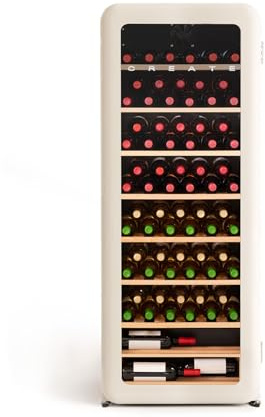 CREATE/WINECOOLER RETRO XXL/Elektrischer Weinkühler für 12 Flaschen, Cremeweiß/Retro-Vintage-Design, 208L,0,7cl Flaschen