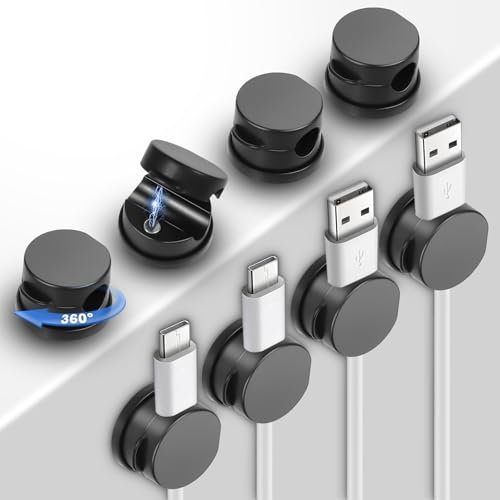 Yuanchu 8 Pack Magnetic Cord Organizers, Rotatable Cable Clips Upgraded Strong Magnetic Cord Holder Adhesive Phone Charging Wire Keeper Cable Management for Desk Car Nightstand Office Home
