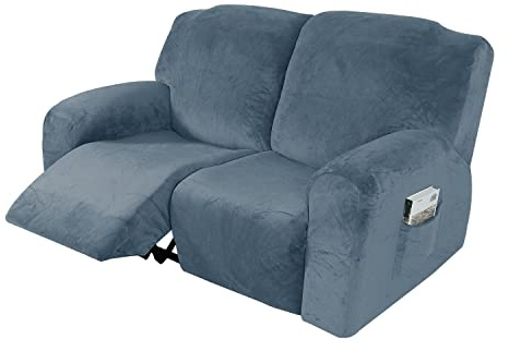 Samt-Sofabezug für 2-Sitzer-Sofa, dehnbar, dick, Zweisitzer-Bezug mit Seitentasche, rutschfest, elektrischer Bezug für Liegestuhl, Blau
