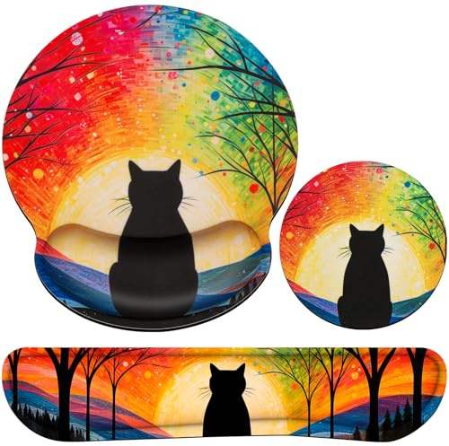 Acezeek Mousepad 3-in-1 Handballenauflage Set, Ergonomisches Mauspads Handballenauflage Tastatur +Tasse Pad mit Gelkissen Memory Foam für Computer, Laptop Zuhause,Büro,Spiele