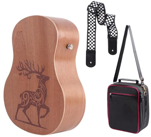 Tamburo a mano musicale, strumento a tamburo a mano, di stoccaggio di strumenti a forma di chitarra in legno portatile incluso - Giocattolo musicale per tamburo, attività e prestazioni,