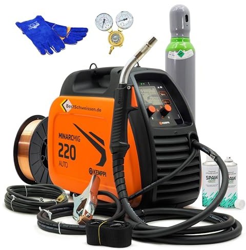 Poste à souder MIG MAG Bestschweissen.de Kemppi MinarcMIG 220 Auto - Poste à souder à fil fourré sans gaz, poste à souder inverseur avec alimentation de fil, 230V, 220A, 3 ans de garantie