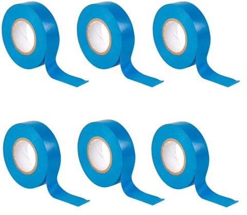 TERF® Paquete de 6 cintas eléctricas azules de 19 mm x 20 m (66 pies), cinta aislante de PVC autoadhesiva fuerte para aislar, reparar, proteger cables eléctricos y amplio uso de cinta de sellado