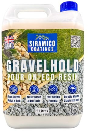GRAVELHOLD Pour On ECO Resin™ Glue | 5 litres | Waterbased Binder for Gravel Stones and Mulch on Borders, Patios & Garden Paths. Non Toxic & Pet Friendly