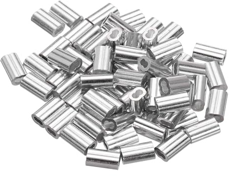 uxcell Manicotto a crimpare in alluminio da 1/16 (1,2 mm), ghiera a doppio foro per cavo metallico, argento, 60 pezzi