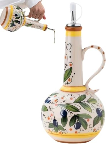 Italian Ceramic Olive Oil Dispenser Bottle 23oz, Olive Oil Dispenser Bottle Ceramic, Stainless Steel Spout Oil Dispenser For Kitchen, Suitable For Oil, Sauce, Vinegar (Style A)