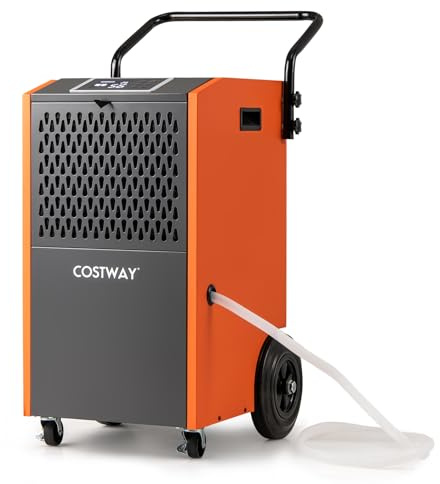 COSTWAY Deumidificatore Casa, Deumidificatore Elettrico con Tubo di Scarico e Timer, Deumidificatore Portatile con Ruote per Cantina, Magazzino, Fabbrica e Grandi Spazi fino a 695 m³ (Arancione)