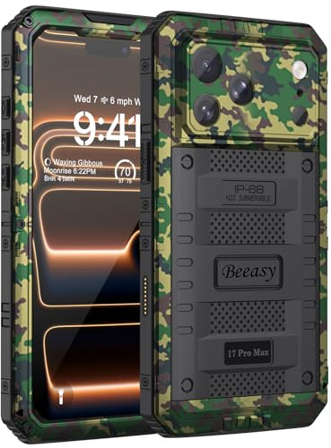 Beeasy Cover per iPhone 17 Pro Max IP68 Impermeabile Custodia Militare Antiurto Resistente 360° Metallo Armor Protezione Schermo Integrata Rugged Robusta Indistruttibile Subacquea Antipolvere Mimetico