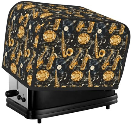 Funda para tostadora con estampado de música retro, 2 rebanadas, fundas para horno tostador con bolsillos para cocina, cubierta de electrodomésticos pequeños y protección de huellas dactilares