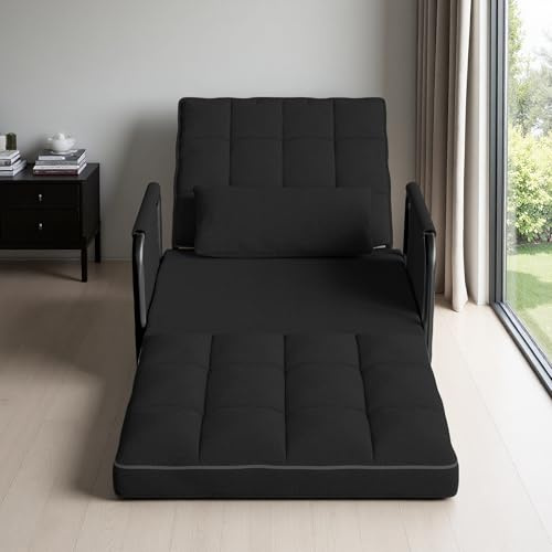 UTTQEW Sillón Convertible con Apoyabrazos y Respaldo Ajustable de 5 Posiciones, Calentador de 1 plaza Adulto Convertible Sillón Bajo, Sofá Plegable para Salón, Oficina, Dormitorio, Hebilla Stoff