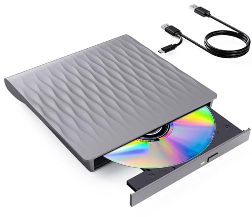 DANGZW Externes DVD CD Laufwerk, USB 3.0 Typ-C Slim Tragbares CD DVD +/- RW ROM Laufwerk Extern USB, DVD Brenner, Player, und Writer für Laptop PC, Windows 11/10/8/7/XP/Vista, Linux und MacOS