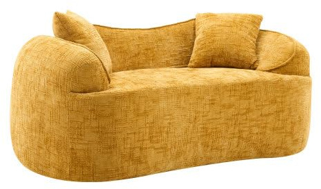 Moderno divano a 2 posti con braccioli e schienale, a forma di mezzaluna, piccolo divano per appartamenti, soggiorno, 170 × 87 × 65 cm, nessun montaggio richiesto (giallo)