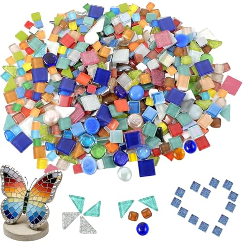 Xtrillogen 900g Polygon Mosaiksteine zum Basteln,Bunt DIY Mosaik Bastelset Kinder,Mini Glas Mosaik Steine,Kristall Mosaikfliesen für Kunsthandwerk,Heimdekoration,Badezimmer,Küche (Bunte Palette)