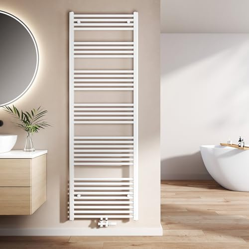 EMKE Scaldasalviette termoarredo, 180 x 60 cm, Bianco | radiatore scaldasalviette ad acqua calda, termoarredo da bagno con collegamento centrale