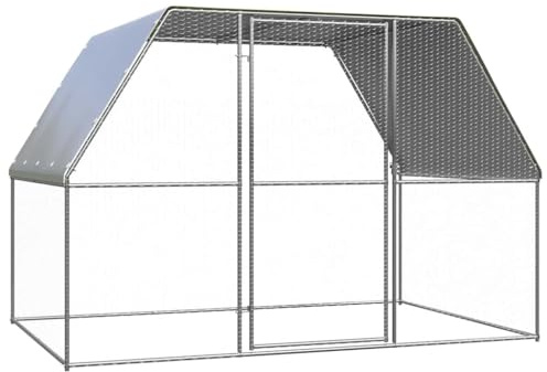Gabbia per pollo con tetto in PE impermeabile come recinto esterno per polli e piccoli animali, grande gabbia in acciaio zincato color argento grigio, 3 x 2 x 2 m per galline