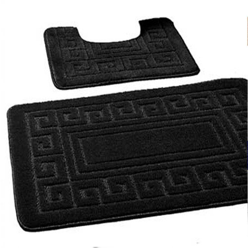 EDS Luxury 2 Piece Greek Bath Mat Set Non Slip Ultra Soft Bathroom Mats Water Absorbent Bath Mats Machine Washable Rug Toilet Mat for Bathroom Floor (Black)