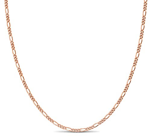 KEZEF 18k 2mm Rose Gold Plated 925 Sterling Silver Chains Italian Figaro 18 Inch Choker Chain Solid Silver Necklace for Women Mens