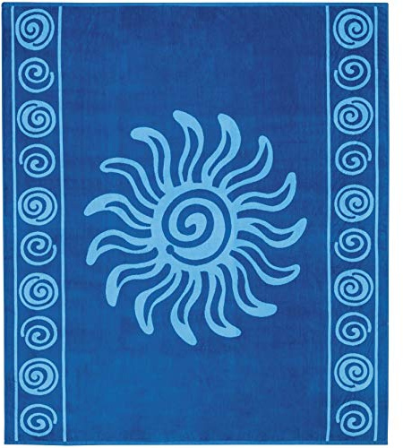 Delindo Lifestyle Telo mare in spugna Tropicale Sole blu xxl, fatto di 100% cotone egiziano di alta qualità, misura grande 180x200 cm