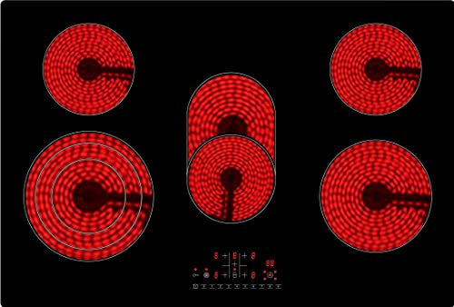 Acopino Glaskeramik Kochfeld 77 cm – autarkes 5-Zonen Kochfeld mit Touch-Bedienung, Dreifachkochzone, Timer, Kindersicherung & Power Booster, rahmenlos, energieeffizient