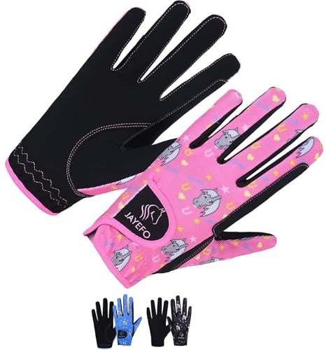 Jayefo - Guanti da equitazione per bambini, nero/rosa, AGE 12-14 YEARS