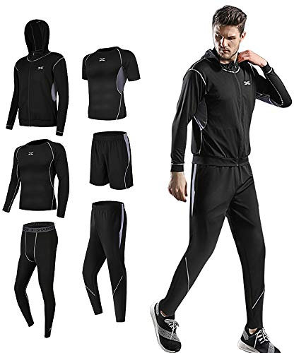 Superora Homme 6 pcs Ensembles de Fitness Vêtements Sport Compression Tenue Sportswear Haut Élastique Séchage Rapide Respirant Ultra-Léger Running Jogging Workout