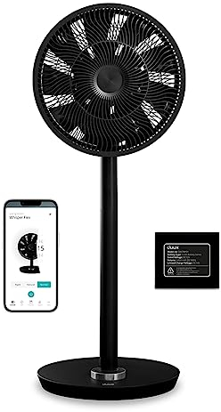 Duux Whisper Flex Smart Standventilator - Steuerung per Fernbedienung & Smartphone - Höhenverstellbar 51-88cm - Leiser Ventilator mit Nachtmodus und Timer - Energieeffizient - Mit Akku Schwarz