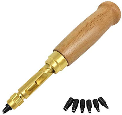 Supkeyer Adjustable Screw Hole Punch Auto Leather Tool Bookbinding Drill Tool,Paper Punch,Craft Punches, 6 Tips Sizes 1.5mm 2mm 2.5mm 3mm 3.5m 4mm