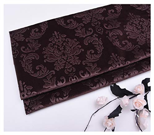 Weicher Samtstoff Dekostoff Meterware 140cm Breit Prägung Blumenmuster Samtmaterial Polsterstoff zum Nähen von Kunsthandwerk, Kissen, Möbeln, Tischdecke(Color:dunkler Kaffee)
