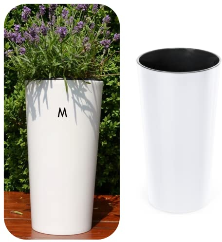 MELTOM Blumenkübel Rund Hochglanz mit Herausnehmbaren Einsatz Blumentopf Pflankübel Slim (M)