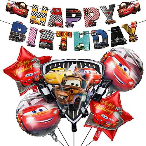 Car Geburtstagsdeko, Deko Geburtstag Jungen, Auto Luftballons Partydeko, Rennauto Ballons Geburtstag, Happy Birthday Banner als Kindergeburtstag Dekoration