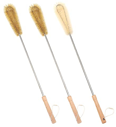 UPTALY 61 cm lange Bürste zum Reinigen (1 Nylon, 2 Borsten), Buchenholzgriff, extra lange Flaschenbürste mit verlängerter Edelstahlstange, für hohe Flaschen, Gallonen-Wasserkrug, große Gefäße