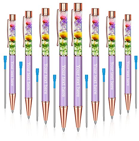 OXYEFEI Boligrafos Personalizados de Flores Secas Regalos Personalizados Regalo Original Mujer Regalo Cumpleaños (Violeta)