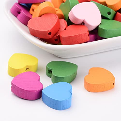 Perlin Holzperlen zum Auffädeln 20 Stück Motiv Bunte Perlen Set für DIY Armbänder Schmuck Halsketten Gemischte Farbe (Herz 17mm x 16mm)